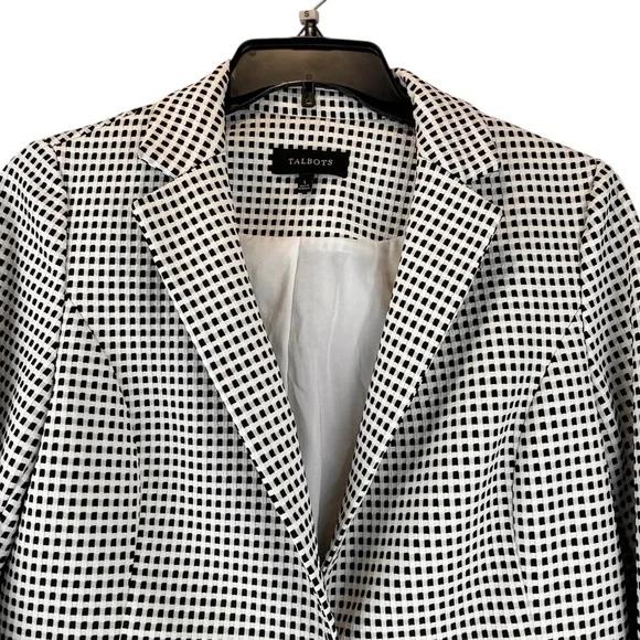 Talbots Checkered Gingham Blazer Suit Coat Jacket Mid-Weight Black White Sz L - Picture 3 of 11